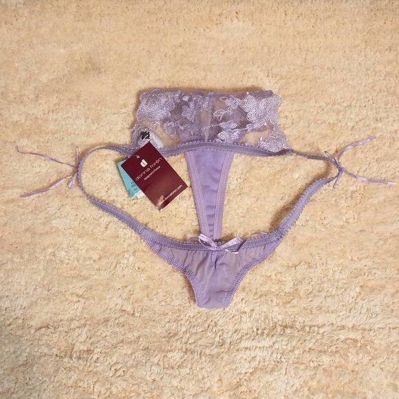 NWT ~ Donna L'oren Thong Embroidered Lace & Mesh Panty (Size: Large) - Picture 3 of 4